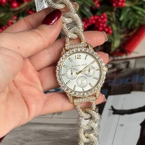 Michael Kors Layton Pavé Gold-Tone Curb-Link Watch